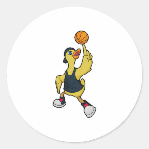Anka som basketspelare med basket runt klistermärke