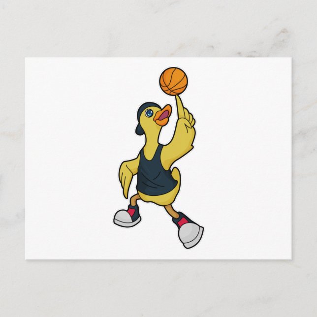 Anka som basketspelare med basketboll vykort (Framsida)