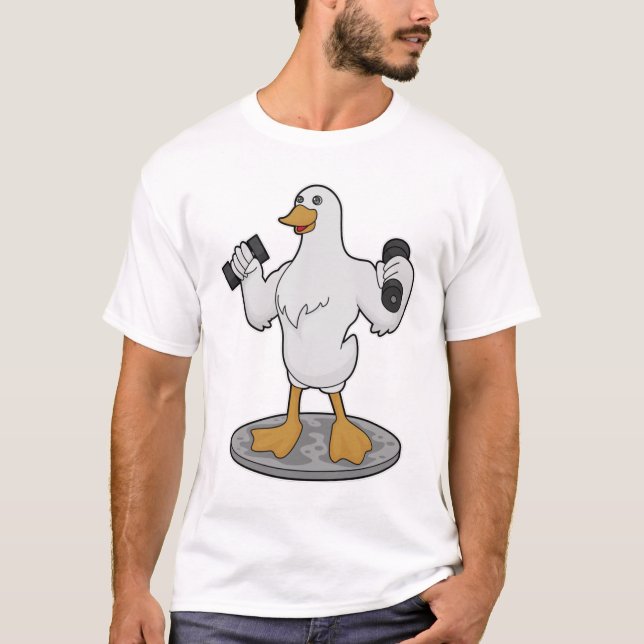 Anka som BodyBuilder med Dumbbells T Shirt (Framsida)