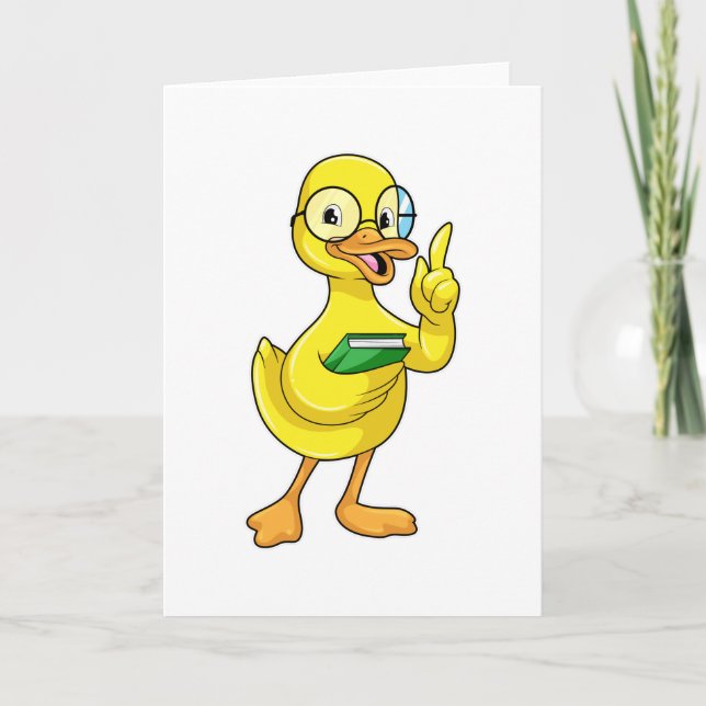 Anka som lärare med Bok och glasögon Kort (Framsida)