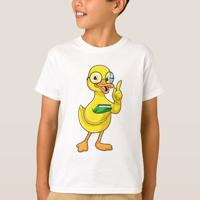 Anka som lärare med Bok och glasögon T Shirt (Framsida)