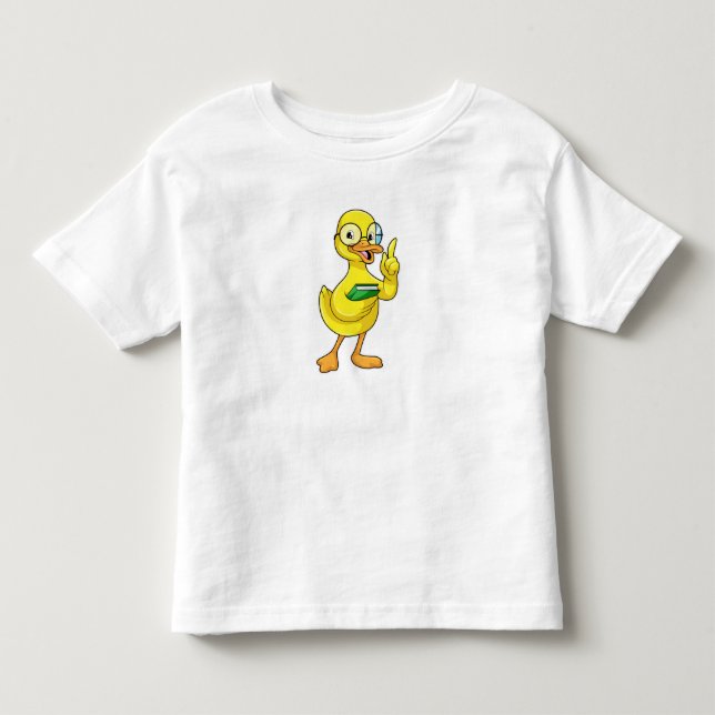Anka som lärare med Bok och glasögon T Shirt (Framsida)