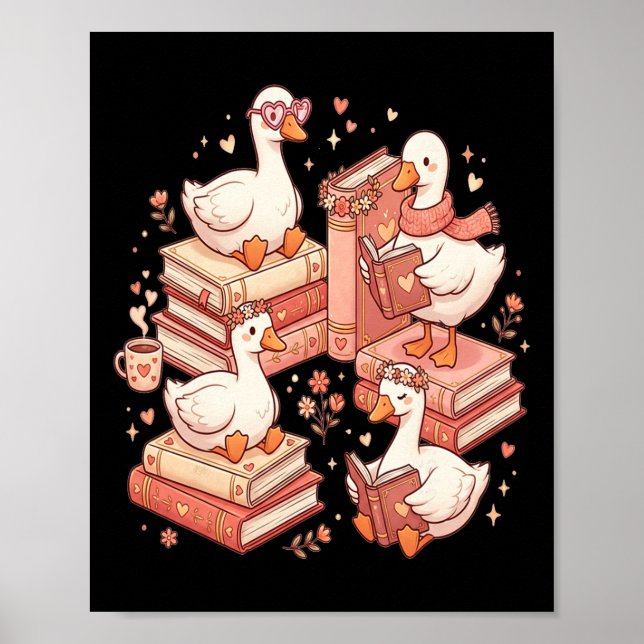 Anka som läser böcker Bibliotekarie Alla hjärtans  Poster (Framsidan)