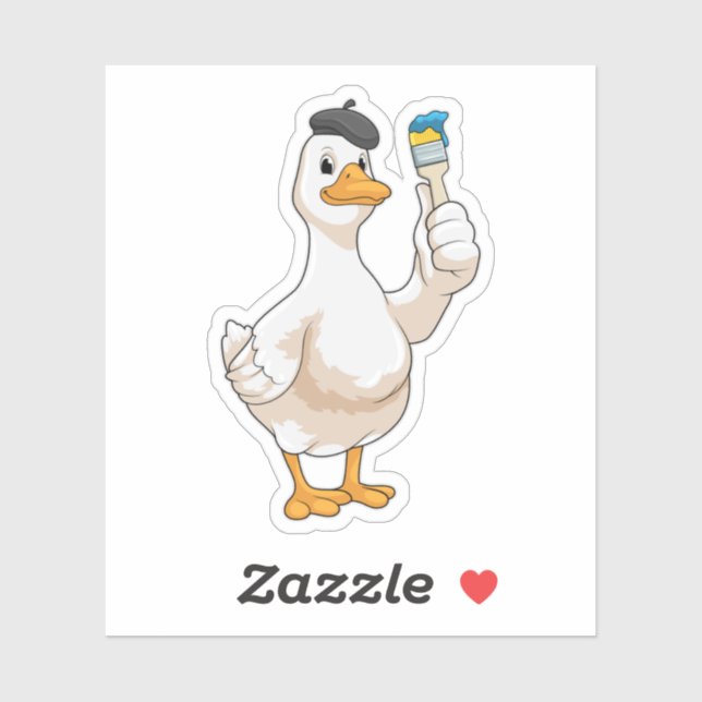 Anka som målarfärg med färgpensel klistermärken (Ark)