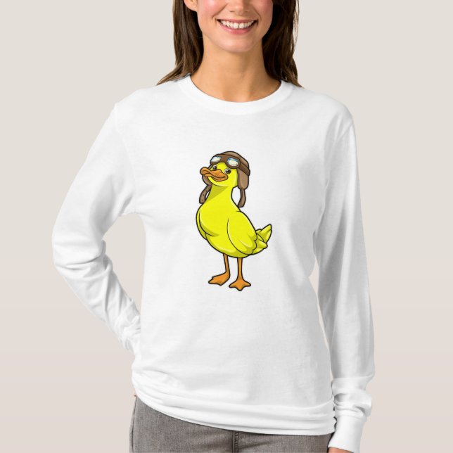 Anka som pilot med lucka och glans t shirt (Framsida)