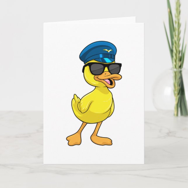 Anka som pilot med pilothatt kort (Framsida)