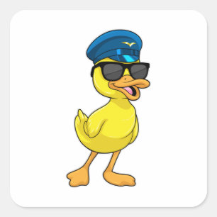 Anka som pilot med pilotthat fyrkantigt klistermärke