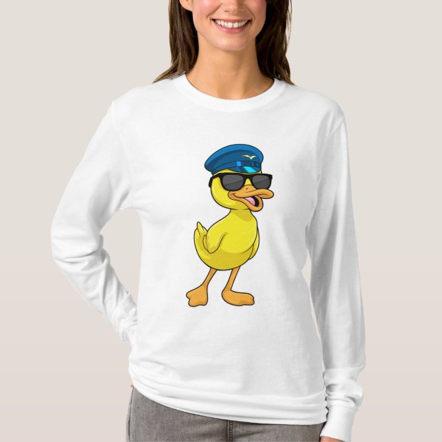 Anka som pilot med pilotthat t shirt (Framsida)