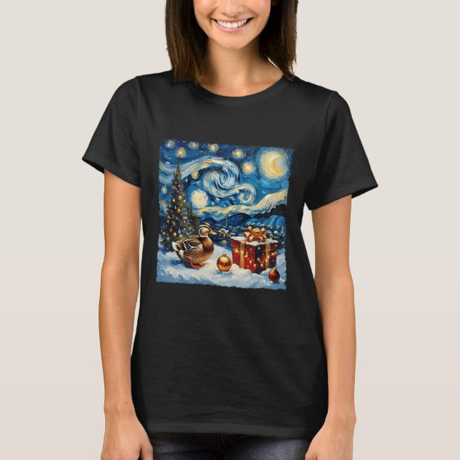 Anka Van Gogh Stil Starry Nattjullvinter T Shirt (Framsida)