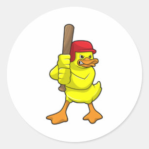 Anka vid Baseball med Baseball fladdermus & Cap Runt Klistermärke