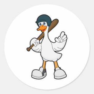 Anka vid Baseball med basket racket och Helmet Runt Klistermärke