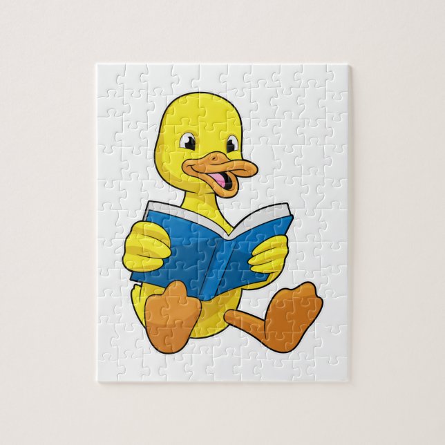 Anka vid läsning med Bok Pussel (Vertikal)