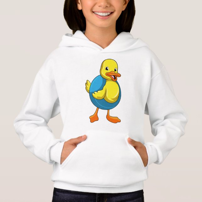 Anka vid simning med Simma ring T Shirt (Framsida)