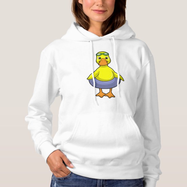 Anka vid simning med Simma ring T Shirt (Framsida)