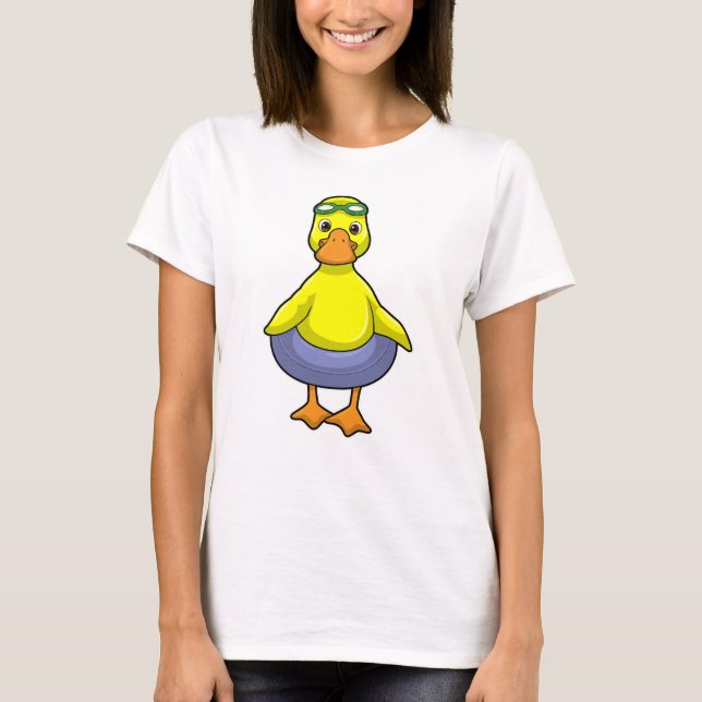 Anka vid simning med Simma ring T Shirt (Framsida)
