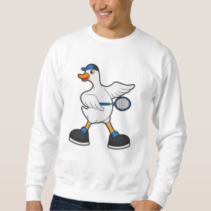 Anka vid Tennis med tennis racket & Cap Lång Ärmad Tröja