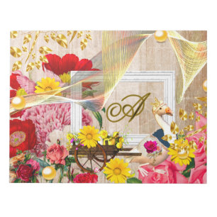 Anka & Wooden Carriage Röd ros Guld Decor Blommigt Anteckningsblock