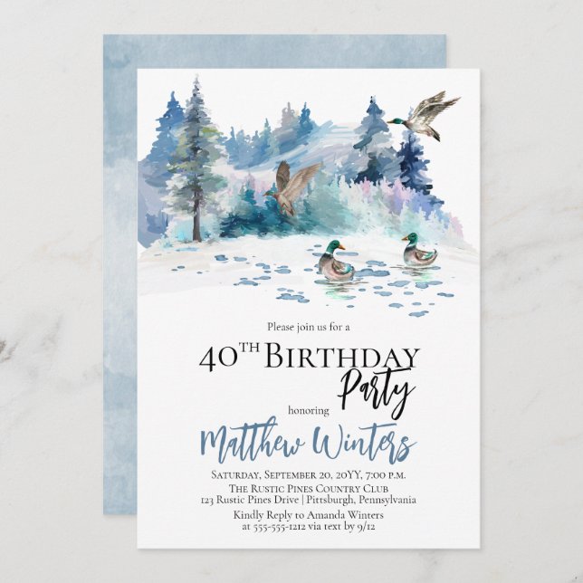 Anka Woodland Forest Nature 40 Birthday Party Inbjudningar (Fram/baksida)