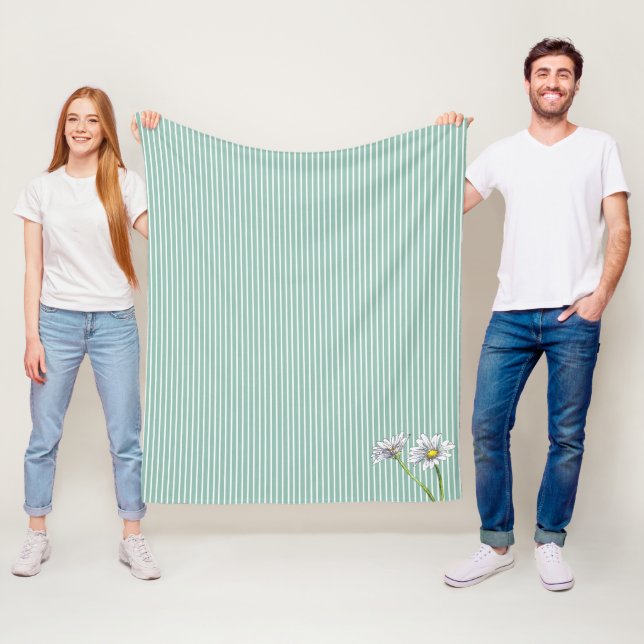 Ankäggsblå randig blomster vattenfärg Daisy Fleecefilt (På plats)