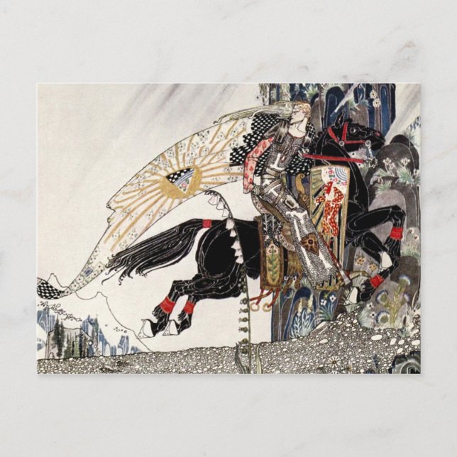 Änkans son: Lad rider Svarta hästen Vykort (Framsida)