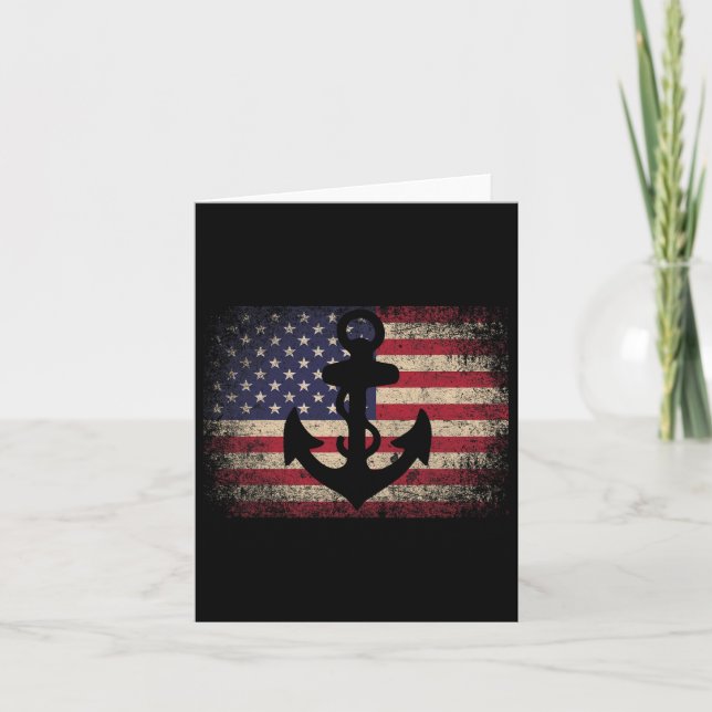 Ankar 4 juli present amerikansk flagga - båt segla kort (Framsida)