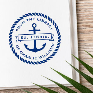 Ankar banderoll rep border namn ex libris bokmärke stämpel
