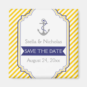 Ankar gul vit nautisk bröllop Save the Date Magnet