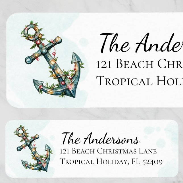 Ankar julbelysning strand returadress etikett (Anchor Christmas Lights Beach Return Address Label)
