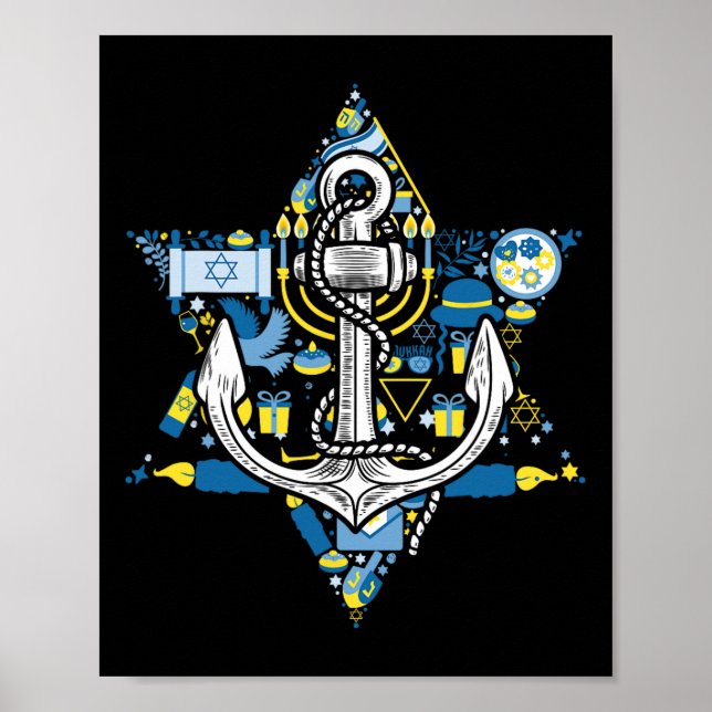 Ankar Menorah Stjärna Hanukkah Båttur Segling Chan Poster (Framsidan)