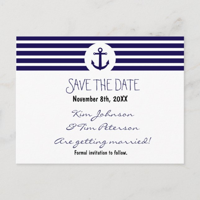 Ankar Nautilus Randig Vykort Save The Date (Framsida)