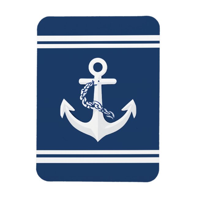 Ankar Nautilus Segling Båttur Vit Marinblå Magnet (Vertikal)