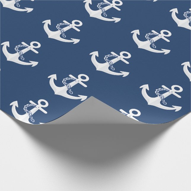 Ankar nautisk symbol klassisk vit marinblå  presentpapper (Hörn)