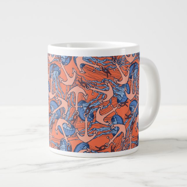Ankar- och manetmönster jumbo mugg (Framsida höger)