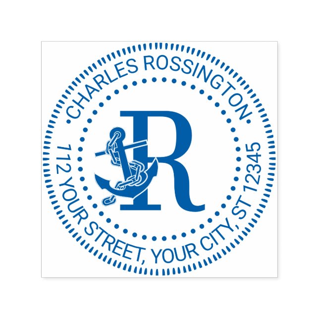 Ankar Över Enstaka Fet Init Monogram Namn Adress Självfärgande Stämpel (Design)