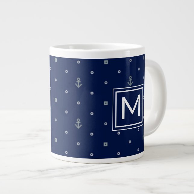Ankar Polka prickar Mönster| Monogram Jumbo Mugg (Framsida höger)