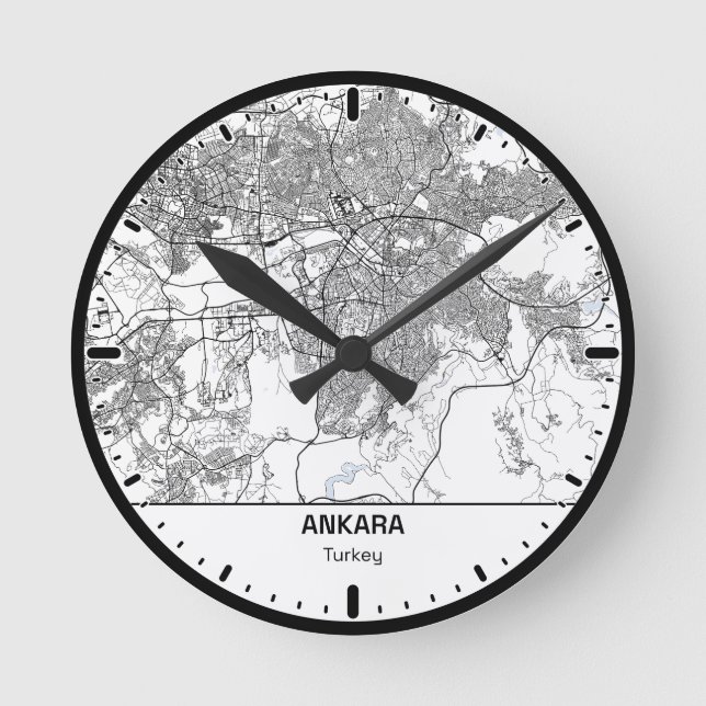 Ankara Clock City Line Art Rund Klocka (Framsida)
