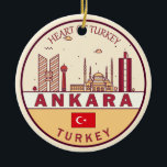 Ankara Turkey City Skyline Emblem Julgransprydnad Keramik<br><div class="desc">Ankaras minimalistiska,  färglösa konstdesign med monument och landmärken för staden i Turkiet.</div>