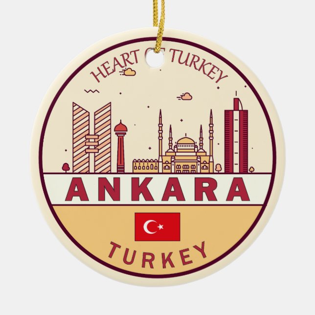 Ankara Turkey City Skyline Emblem Julgransprydnad Keramik (Framsidan)