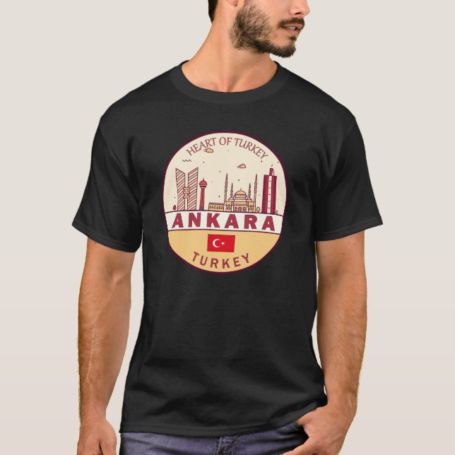 Ankara Turkey City Skyline Emblem T Shirt (Framsida)