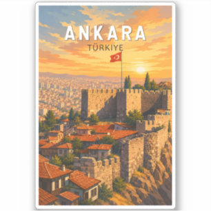 Ankara Turkiet Illustration Resa Konst Vintage Klistermärken