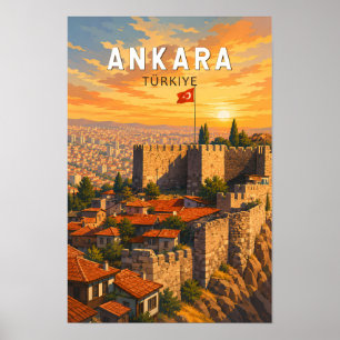 Ankara Turkiet Illustration Resa Konst Vintage Poster