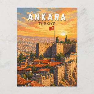 Ankara Turkiet Illustration Resa Konst Vintage Vykort
