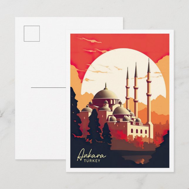 Ankara Turkiet Konst Vintage Resa Illustration Vykort (Fram/baksida)