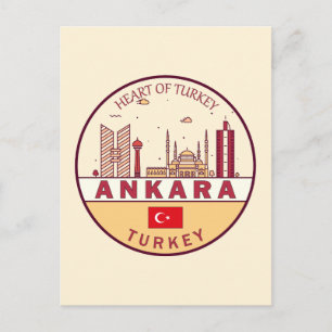 Ankara Turkiet Stadssiluett Emblem Vykort