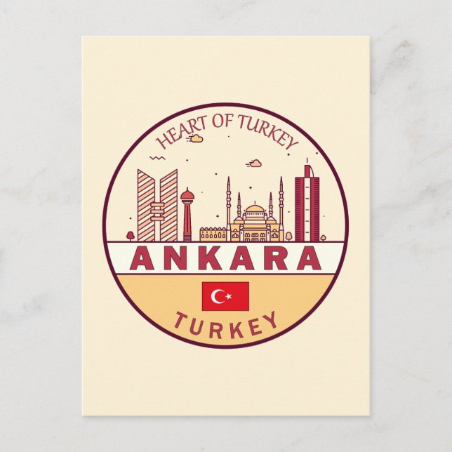 Ankara Turkiet Stadssiluett Emblem Vykort (Framsida)