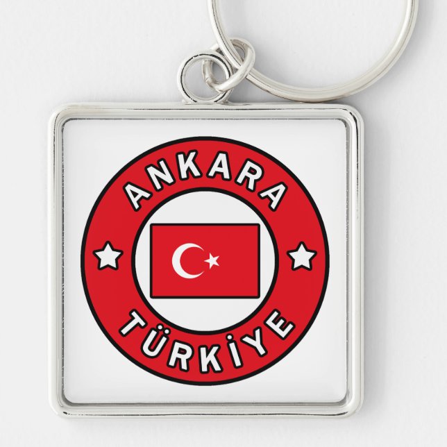 Ankara Türkiye Fyrkantig Silverfärgad Nyckelring (Framsidan)