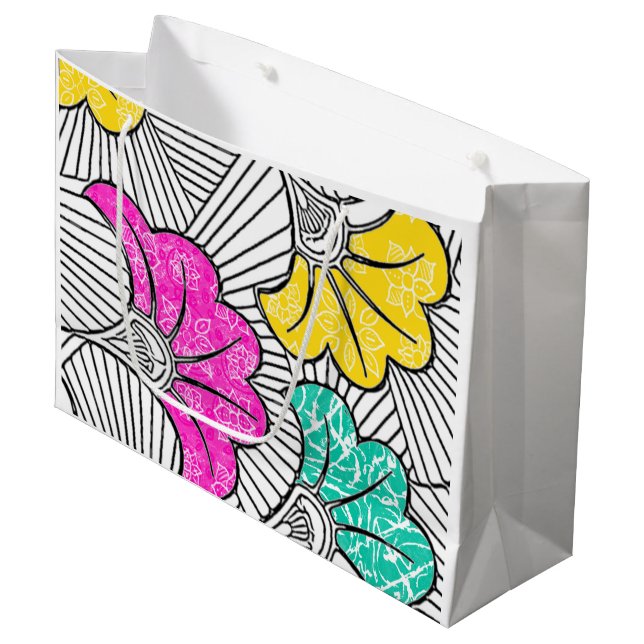 Ankara Turquise och Gult Blommigt Gift Bag (Framsidan Vinklad)