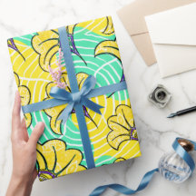 Ankara Turquise och Gult Blommigt Wrapping Papper