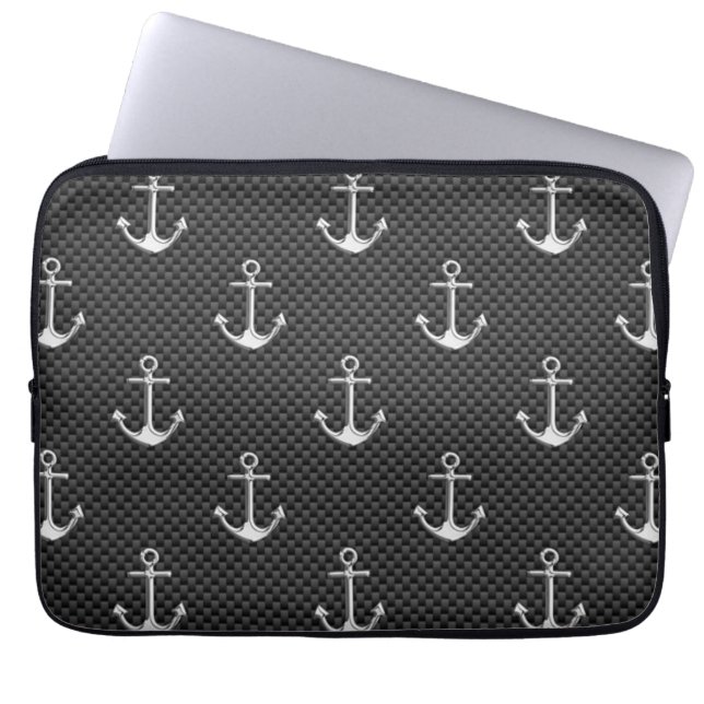 Ankare för svartkolsfiber Mönster Laptop Sleeve (Framsidan)