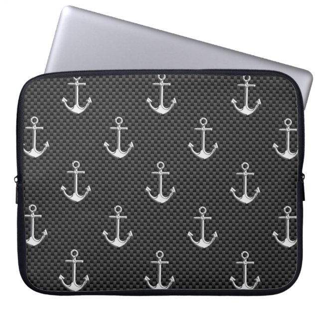 Ankare för svartkolsfiber Mönster Laptop Sleeve (Framsidan)